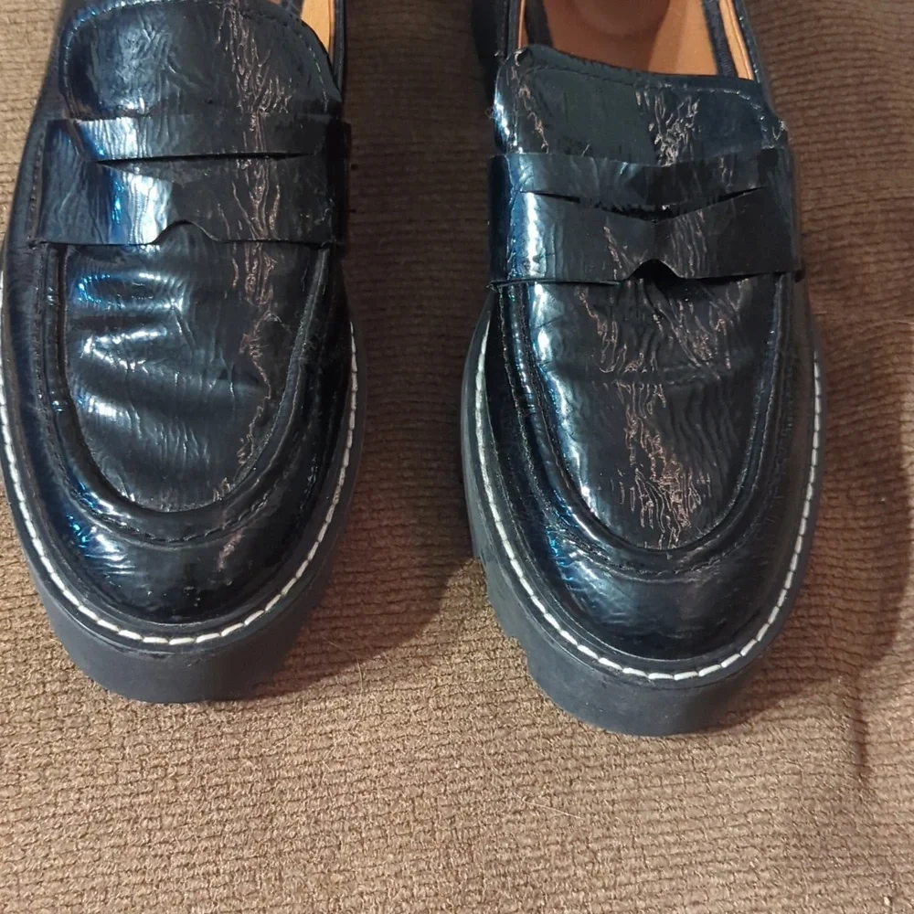 Franco Sarto Women's Shoe Loafer Balin Lug Sole Chunky Black Crinkle Size 8.5‎